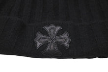 Load image into Gallery viewer, 極美品 CHROME HEARTS クロムハーツ CH プラス ニットキャップ ブラック クロス レザー パッチ ビーニー カシミヤ 中古 59164
