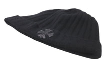 Load image into Gallery viewer, 極美品 CHROME HEARTS クロムハーツ CH プラス ニットキャップ ブラック クロス レザー パッチ ビーニー カシミヤ 中古 59164