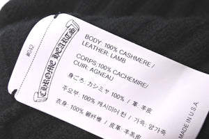 極美品 CHROME HEARTS クロムハーツ CH プラス ニットキャップ ブラック クロス レザー パッチ ビーニー カシミヤ 中古 59164