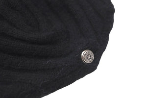 極美品 CHROME HEARTS クロムハーツ CH プラス ニットキャップ ブラック クロス レザー パッチ ビーニー カシミヤ 中古 59164