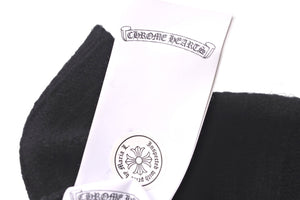 極美品 CHROME HEARTS クロムハーツ CH プラス ニットキャップ ブラック クロス レザー パッチ ビーニー カシミヤ 中古 59164