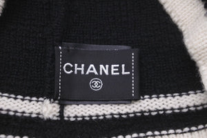 極美品 CHANEL シャネル ニットキャップ ビーニー ココマーク カシミヤ100% ブラック ホワイト 中古 59165