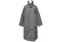 Load image into Gallery viewer, PLAN C プラン シー ロングコート チンウォーマ 袖ベルト チェック 千鳥柄 ウール グレー レッド サイズ38 美品 中古 59172
