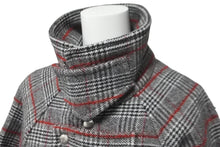 Load image into Gallery viewer, PLAN C プラン シー ロングコート チンウォーマ 袖ベルト チェック 千鳥柄 ウール グレー レッド サイズ38 美品 中古 59172