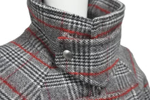 Load image into Gallery viewer, PLAN C プラン シー ロングコート チンウォーマ 袖ベルト チェック 千鳥柄 ウール グレー レッド サイズ38 美品 中古 59172