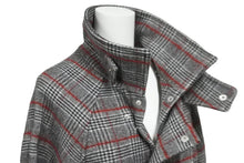 Load image into Gallery viewer, PLAN C プラン シー ロングコート チンウォーマ 袖ベルト チェック 千鳥柄 ウール グレー レッド サイズ38 美品 中古 59172