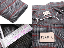 Load image into Gallery viewer, PLAN C プラン シー ロングコート チンウォーマ 袖ベルト チェック 千鳥柄 ウール グレー レッド サイズ38 美品 中古 59172