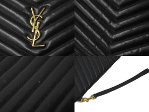 SAINT LAURENT サンローラン クラッチバッグ YSLロゴ ブラック カーフ 440222 ゴールド金具 美品 中古 59203 