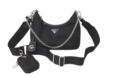 PRADA プラダ ホーボー チェーン 2WAY ショルダーバッグ RE-EDITION 2005 ブラック ナイロン 1BH204 美品 中古 59204 