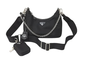 PRADA プラダ ホーボー チェーン 2WAY ショルダーバッグ RE-EDITION 2005 ブラック ナイロン 1BH204 美品 中古 59204 