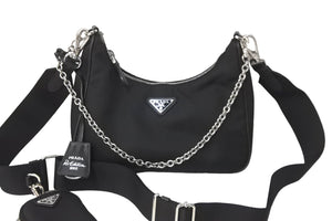 PRADA プラダ ホーボー チェーン 2WAY ショルダーバッグ RE-EDITION 2005 ブラック ナイロン 1BH204 美品 中古 59204 