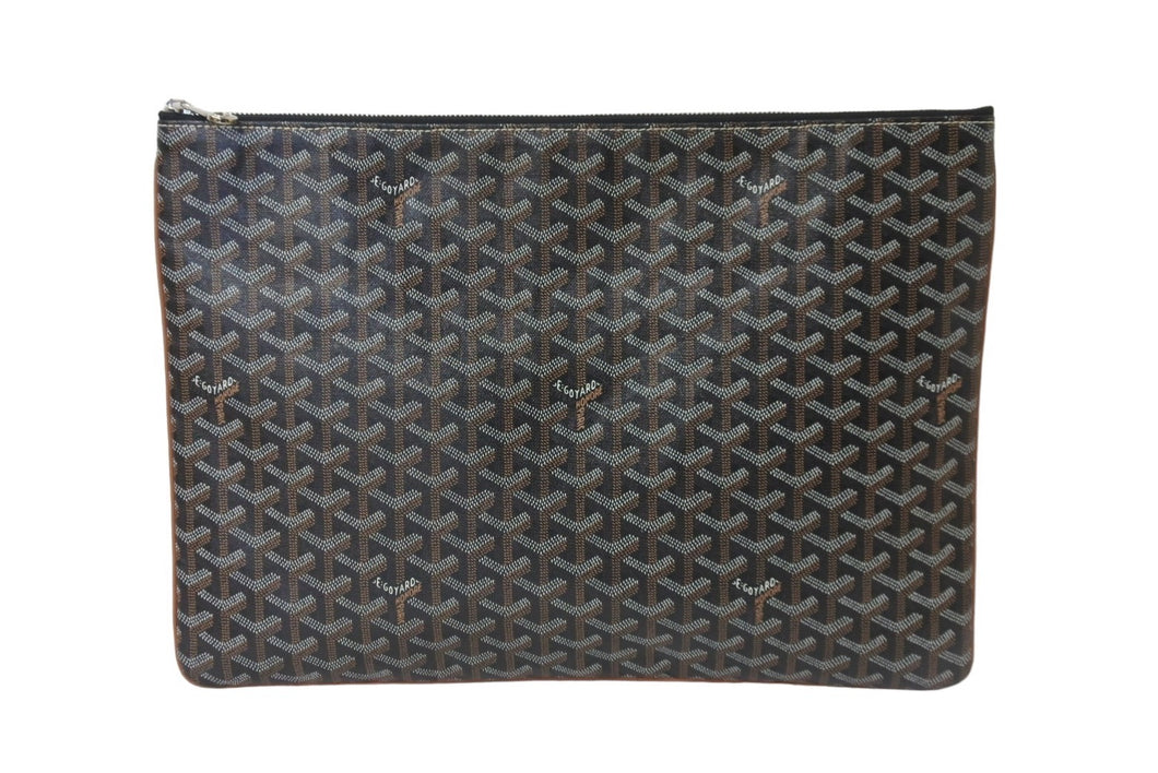 GOYARD ゴヤール クラッチバッグ セナGM ブラウン ブラック ゴヤールディンキャンバス シルバー金具 美品 中古 59205