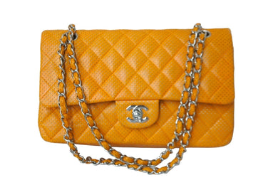 極美品 CHANEL シャネル ショルダーバッグ マトラッセ25 ダブルフラップ チェーン 11番台 オレンジ パンチングレザー 中古 59214