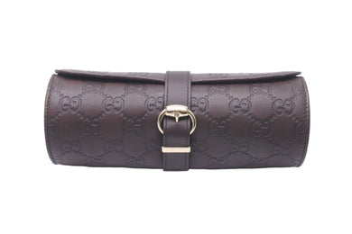 GUCCI グッチ ウォッチケース GG柄 レザー ブラウン ゴールド金具 ベルト開閉 良品 中古 59240