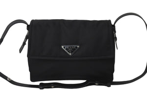 PRADA プラダショルダーバッグ デュエット スモール パデッド 1BD313 ブラックシルバー金具 トライアングルロゴ 59278 