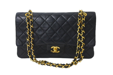 CHANEL シャネル マトラッセ 25 ショルダーバッグ ダブルフラップ 1番台 ラムスキン ブラック ゴールド 美品 中古 59289