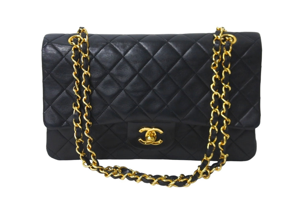 CHANEL シャネル マトラッセ 25 ショルダーバッグ ダブルフラップ 1番台 ラムスキン ブラック ゴールド 美品 中古 59289