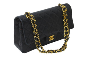 CHANEL シャネル マトラッセ 25 ショルダーバッグ ダブルフラップ 1番台 ラムスキン ブラック ゴールド 美品 中古 59289