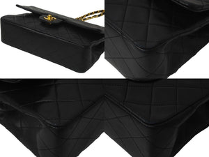CHANEL シャネル マトラッセ 25 ショルダーバッグ ダブルフラップ 1番台 ラムスキン ブラック ゴールド 美品 中古 59289