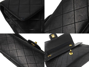 CHANEL シャネル マトラッセ 25 ショルダーバッグ ダブルフラップ 1番台 ラムスキン ブラック ゴールド 美品 中古 59289