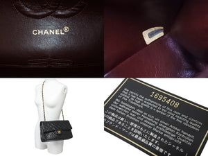 CHANEL シャネル マトラッセ 25 ショルダーバッグ ダブルフラップ 1番台 ラムスキン ブラック ゴールド 美品 中古 59289