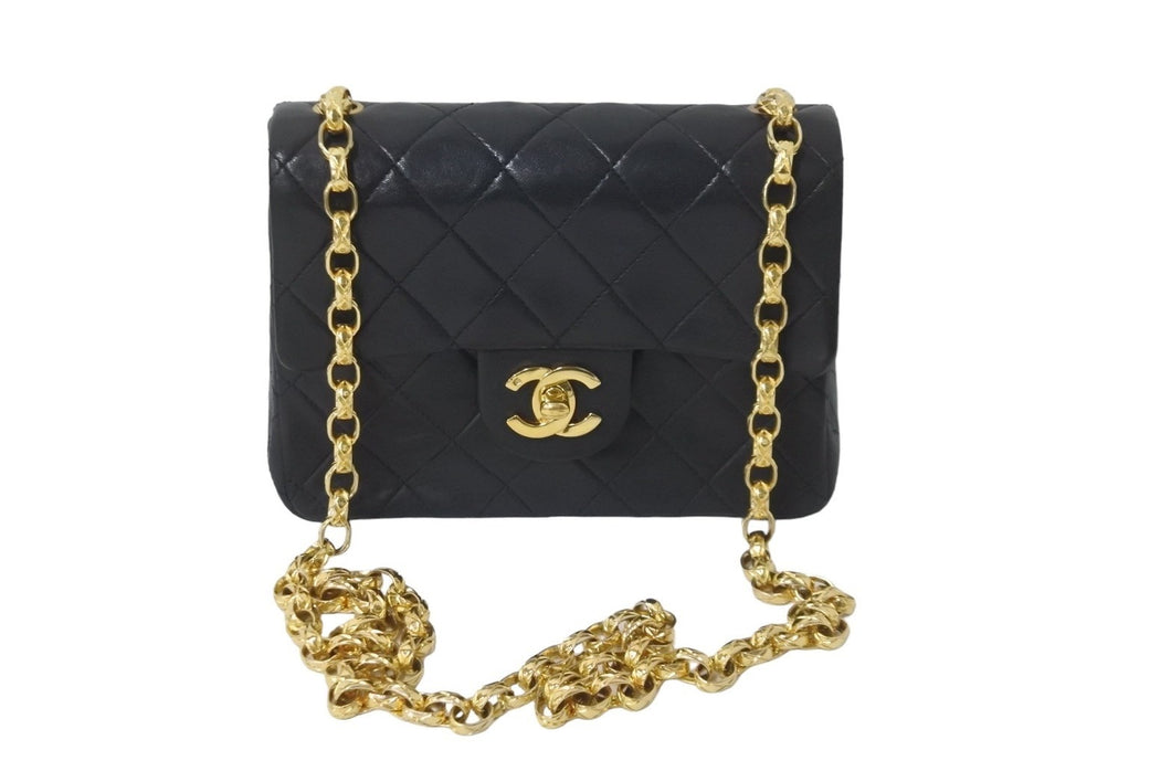 CHANEL シャネル チェーンショルダーバッグ ミニマトラッセ18 1番台 ラムマドモアゼル金具 ブラック ゴールド金具 良品 中古 59291