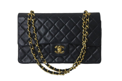 CHANEL シャネル マトラッセ 25 ショルダーバッグ ダブルフラップ 1番台 ラムスキン ブラック ゴールド 美品 中古 59294
