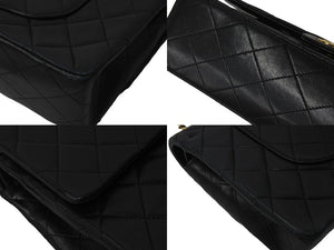 CHANEL シャネル マトラッセ 25 ショルダーバッグ ダブルフラップ 1番台 ラムスキン ブラック ゴールド 美品 中古 59294
