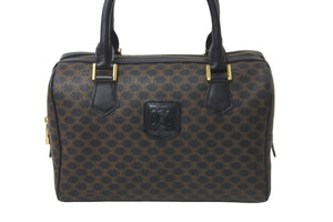 CELINE セリーヌ ハンドバッグ マカダム柄 MC98/1 ヴィンテージ ブラック ブラウン PVC 美品 中古 59296