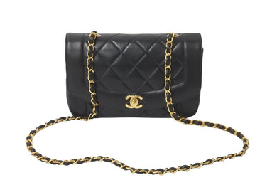 極美品 CHANEL シャネル チェーンショルダーバッグ ダイアナマトラッセ22 3番台 ラムスキン ブラック ゴールド金具 中古 59302