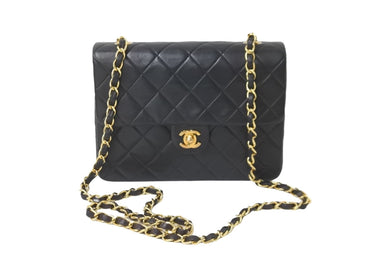 CHANEL シャネル チェーンショルダーバッグ ミニマトラッセ20 5番台 ラムスキン ブラック ゴールド 美品 中古 59304