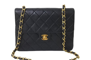 CHANEL シャネル チェーンショルダーバッグ ミニマトラッセ20 5番台 ラムスキン ブラック ゴールド 美品 中古 59304