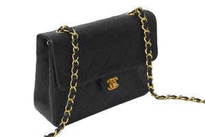 CHANEL シャネル チェーンショルダーバッグ ミニマトラッセ20 5番台 ラムスキン ブラック ゴールド 美品 中古 59304