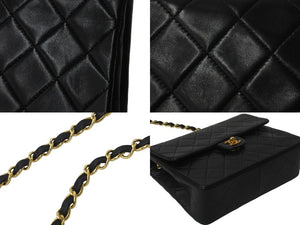 CHANEL シャネル チェーンショルダーバッグ ミニマトラッセ20 5番台 ラムスキン ブラック ゴールド 美品 中古 59304