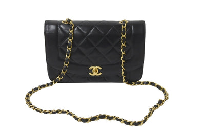 極美品 CHANEL シャネル チェーンショルダーバッグ ダイアナマトラッセ22 3番台 ラムスキン ブラック ゴールド金具 中古 59311