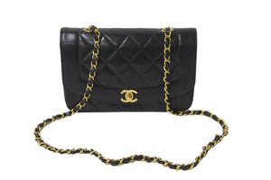 極美品 CHANEL シャネル チェーンショルダーバッグ ダイアナマトラッセ22 3番台 ラムスキン ブラック ゴールド金具 中古 59311