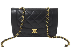 極美品 CHANEL シャネル チェーンショルダーバッグ ダイアナマトラッセ22 3番台 ラムスキン ブラック ゴールド金具 中古 59311