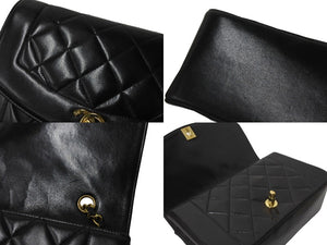 極美品 CHANEL シャネル チェーンショルダーバッグ ダイアナマトラッセ22 3番台 ラムスキン ブラック ゴールド金具 中古 59311