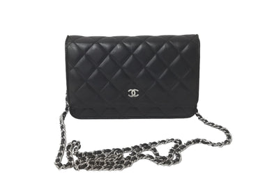 CHANEL シャネル ショルダーバッグ チェーン ウォレット マトラッセ ココマーク 19番台 ブラック ラムスキン シルバー金具 美品 中古 59319