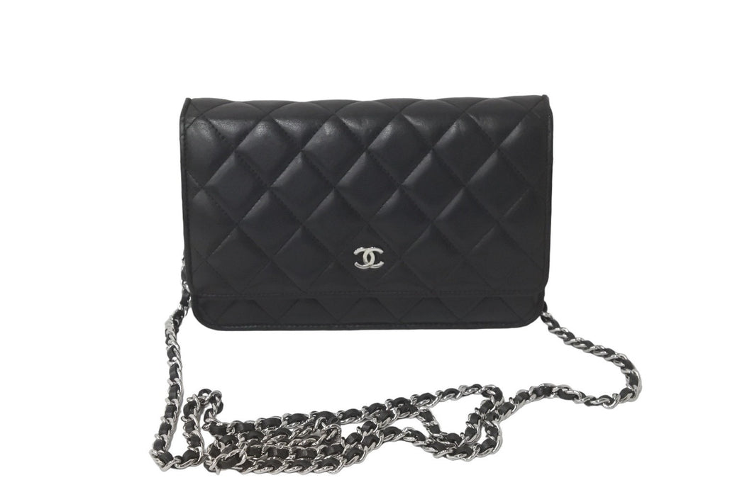 CHANEL シャネル ショルダーバッグ チェーン ウォレット マトラッセ ココマーク 19番台 ブラック ラムスキン シルバー金具 美品 中古 59319