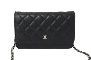 CHANEL シャネル ショルダーバッグ チェーン ウォレット マトラッセ ココマーク 19番台 ブラック ラムスキン シルバー金具 美品 中古 59319