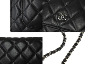 CHANEL シャネル ショルダーバッグ チェーン ウォレット マトラッセ ココマーク 19番台 ブラック ラムスキン シルバー金具 美品 中古 59319