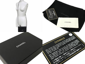 CHANEL シャネル ショルダーバッグ チェーン ウォレット マトラッセ ココマーク 22番台 ブラック ラムスキン シルバー金具 美品 中古 59320