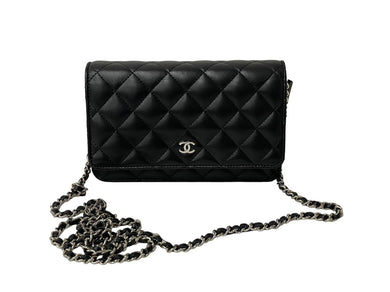 CHANEL シャネル ショルダーバッグ チェーン ウォレット マトラッセ ココマーク 22番台 ブラック ラムスキン シルバー金具 美品 中古 59320