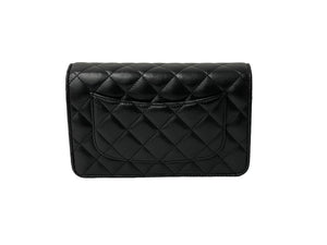 CHANEL シャネル ショルダーバッグ チェーン ウォレット マトラッセ ココマーク 22番台 ブラック ラムスキン シルバー金具 美品 中古 59320
