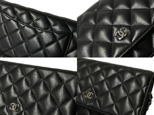 CHANEL シャネル ショルダーバッグ チェーン ウォレット マトラッセ ココマーク 22番台 ブラック ラムスキン シルバー金具 美品 中古 59320