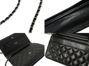 CHANEL シャネル ショルダーバッグ チェーン ウォレット マトラッセ ココマーク 22番台 ブラック ラムスキン シルバー金具 美品 中古 59320