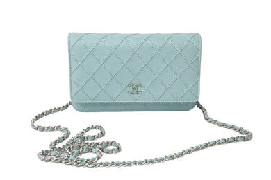 極美品 CHANEL シャネル ショルダーバッグ ワイルドステッチ チェーン ウォレット 29番台 ブルー系 レザー シルバー金具 中古 59321