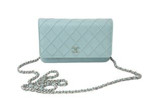 極美品 CHANEL シャネル ショルダーバッグ ワイルドステッチ チェーン ウォレット 29番台 ブルー系 レザー シルバー金具 中古 59321