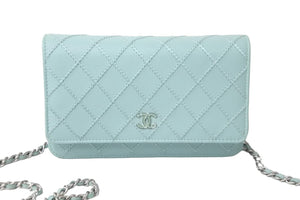 極美品 CHANEL シャネル ショルダーバッグ ワイルドステッチ チェーン ウォレット 29番台 ブルー系 レザー シルバー金具 中古 59321